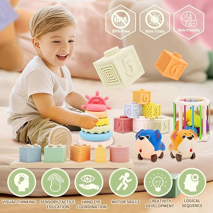 LUCKFUTURE Premium Baby Toys for 6-18 Months, 8 in 1 Montessori Toys Set, Educational Learning Toys for Toddlers 1-3 Years Old Trendy Babies Gifts for Boys & Girls