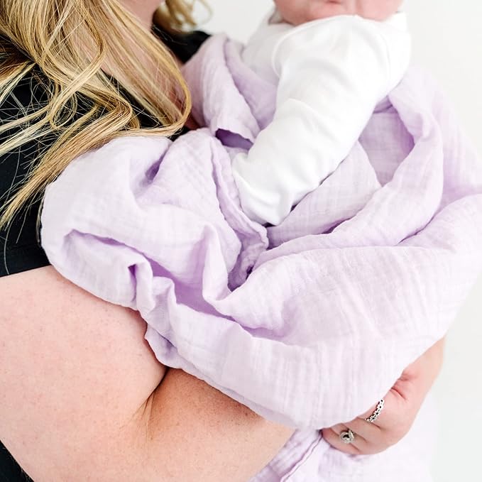 Goobie Baby Organic Muslin Swaddle Blanket, 100% Certified Organic Cotton, Ultra Soft & Breathable, Oversized 47 X 47 Inches for Easy Swaddling, Multi-Use Blanket for Nursing & More (Lilac)
