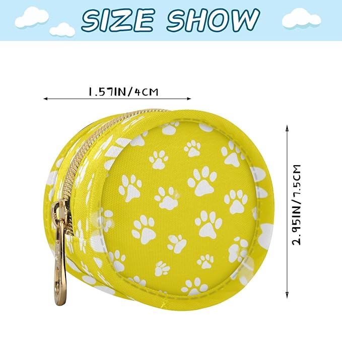 Pacifier Holder with Clip Pacifier Case for Diaper Bag Round Baby Pacifier Pouch Box Bag Portable Bright Yellow Paw Prints