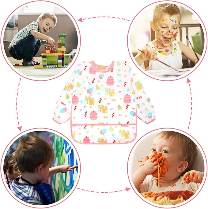 Accmor 5 Pack Long Sleeve Bibs, Baby Smock Waterproof Sleeved Bib Smock for Baby Toddler 6-36 Months