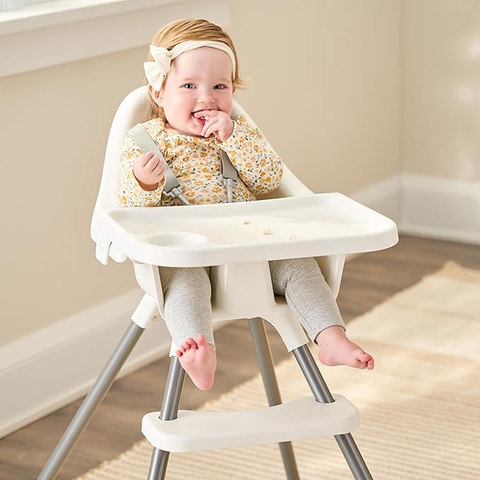Regalo Baby Basics® High Chair for Babies and Toddlers, Baby High Chair with Removable Oversized Tray & Cup Holder, 5-Point Harness, Easy to Clean Toddler High Chair, White