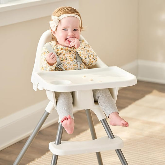 Regalo Baby Basics® High Chair for Babies and Toddlers, Baby High Chair with Removable Oversized Tray & Cup Holder, 5-Point Harness, Easy to Clean Toddler High Chair, White