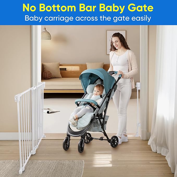 Upgraded 29-43" No Bottom Bar Baby Gate,Heavy-Duty Hardware Mount Dog Gate, Adjustable Baby Gate,for House/Stairs/Doorways Use, Safety Pet Gates with Gate Pulley,Walk Thru Door,Two Way Open