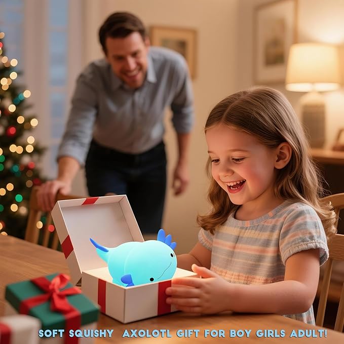 DREAMING MY DREAM Axolotl Night Light for Kids,Cute Axolotl Gifts lamp Rechargeable Light Table Bedside Lamp,LED Animal Silicone Nursery Night Lamp Cute Room Decor for Kids Girls Boys