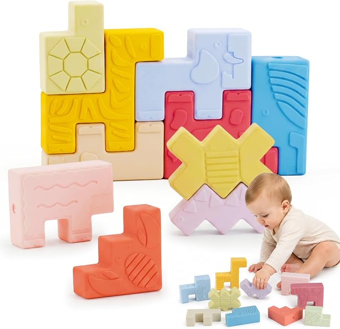 Baby Blocks – Montessori Baby Toys for 6-12 Months 10 Soft & Soft Teething Toy, Shapes, Colors, Animals - One Two Squeeze, Easter Basket Stuffers Toys for 1 2 Year Old Birthday Gifts