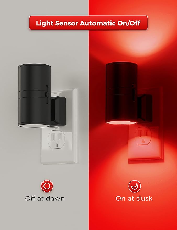 L LOHAS LED Red Night Light, Night Lights Plug into Wall, LED Night Lights with Light Sensor, Sleep Aid Red, Dimmable Night Light for Christmas, Holiday Decor, Hallway, Bedroom, 2 Pack