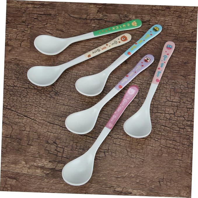 Totority 4Pcs Feeding Spoons with Silicone Heads Ergonomic Training Utensils Fiber Weaning Scoop Tools for Self-feeding