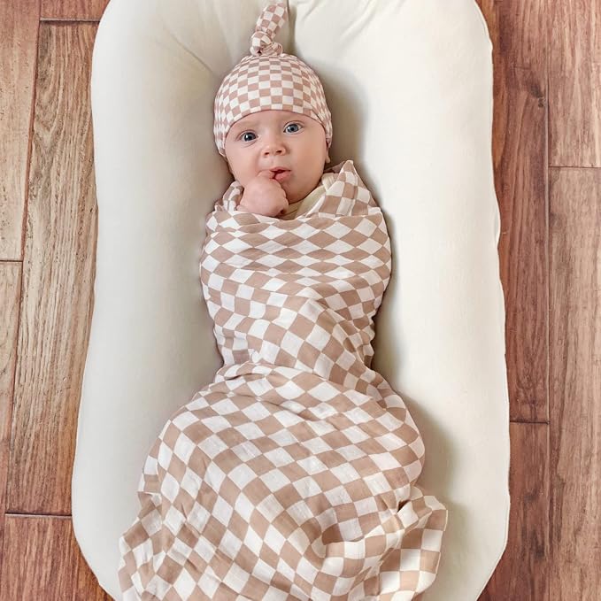 LifeTree Muslin Swaddle Blankets Neutral, Baby Waffle Swaddling Wrap Nursery Blanket for Boys Girls Newborn, 70% Viscose from Bamboo and 30% Cotton