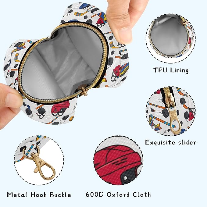Hockey Sports White Print Pacifier Holder Case for Diaper Bag Portable Travel Pacifier Storage Case with Clip Pacifier Storage Container for Outdoor Purse Baby Girls Boys