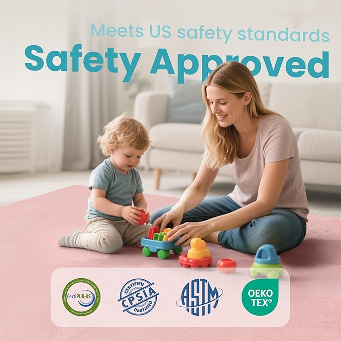 Huloo Sleep Extra Large 79"×158" Baby Play Mat for Floor,1.3" Thick Elasti Foam Playroom Mat for Toddler,Infant,Kids,Ultra Soft Velvet Classroom Rug,Non Slip Backing Safe for Crawling&Tummy Time（Pink）