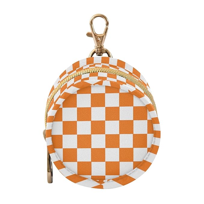 Checkered Plaid Orange Print Pacifier Holder Case with Metal Clip Portable Paci Case for Baby