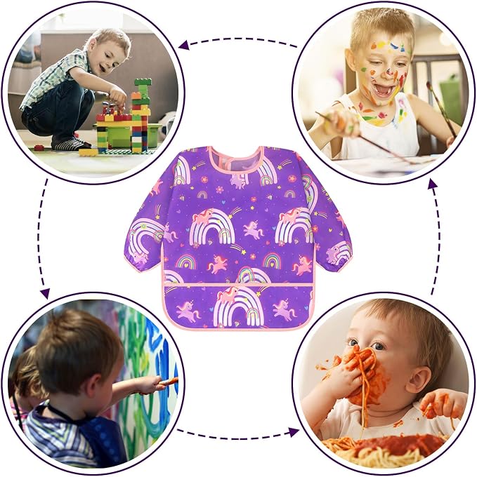 Accmor 4 Pack Long Sleeve Bibs, Baby Smock Waterproof Sleeved Bib Smock for Baby Toddler 6-36 Months