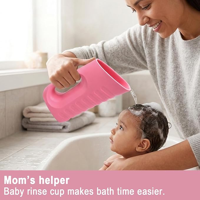 Babylush Baby Bath Rinse Cup & Rinser – 1000ml Soft EVA, 0.3lb Lightweight, BPA-Free Bath Water Pourer, Baby Bath Pitcher, Shower Cup for Kids(Pink)