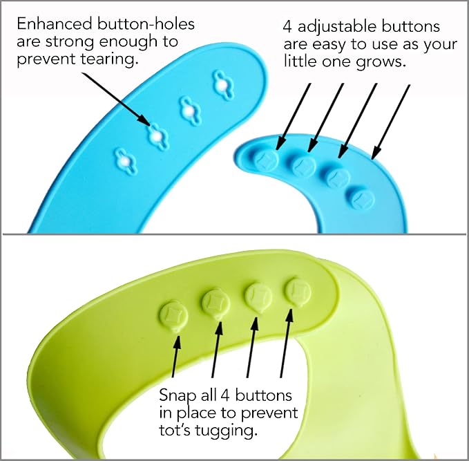 2-Pack Waterproof Silicone Baby Bib Lightweight Comfortable Easy-Wipe Clean (Green/Blue, Small)