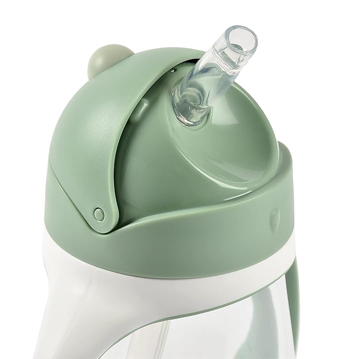 Beaba Straw Sippy Cup, Toddler Baby Straw Cup with Removable Handles, Leak and Spill Proof, BPA Phthalate Free, 8+ Months, 10 oz, (Sage)