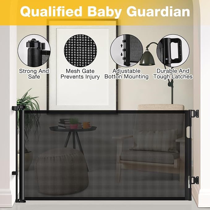 Birsppy AOLDHYY Retractable Baby Gates, 118 Inch Extra Wide Baby Gate for Large Openings, Mesh Baby Gate for Stairs, Hallways and Doorways, Extra Large Child Safety Gate for Colorful ping Pong Balls