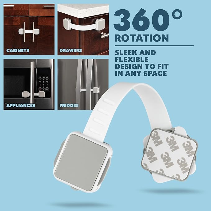 Todays Kids Child Safety Locks 4-Pk. Child Locks for Cabinets & Drawers, Oven, Refrigerator, Toilet, Doors, Adjustable & Secure Baby Locks, Double Lock Option, Easy Install Cabinet Locks Baby Proofing