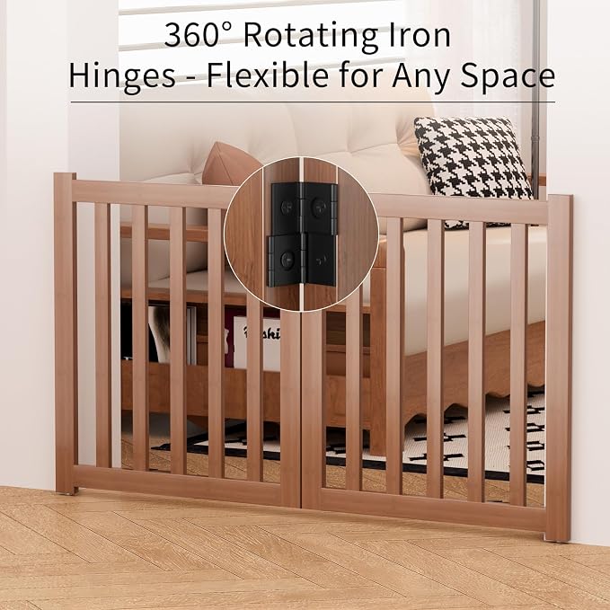 Wooden Freestanding Foldable Dog Gate, 24 Inch Height 2 Panel Pet Gate No Drill for Doorways Stairs, Fully Assembled Indoor Puppy Fence (Teak Color, 40" W x 24" H)