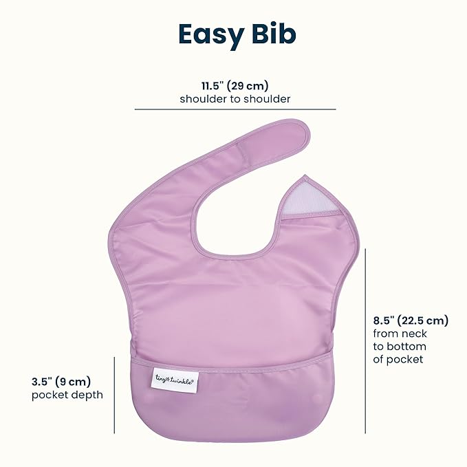 Tiny Twinkle Mess-Proof Baby Bib - Waterproof Bib for Baby Boy or Girl - Machine Washable, Adjustable Closure - PVC, BPA & Phthalate Free - Great for Travel - Baby Food Bibs (5 Pack, Girl Solids)