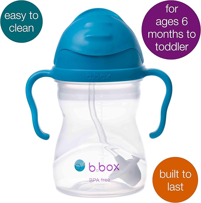 b.box Sippy Cup with Weighted Straw. Drink from any Angle, Leak Proof, Spill Proof, Easy Grip. BPA Free, Dishwasher Safe. For Babies 6m+ to Toddlers (Cobalt, 8oz)