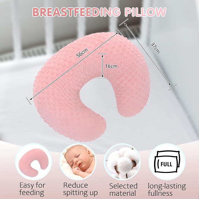 LAT Nursing Pillow for Breastfeeding with Removable Minky Cover,Ergonomic Breast Feeding Pillows for Mom and Baby,Machine Washable(Pink)