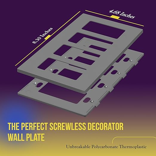 ENERLITES Screwless Decorator Wall Plate Child Safe Outlet Cover, Gloss Finish, Size 4-Gang 4.68" H x 8.30" L, Unbreakable Polycarbonate Thermoplastic, SI8834-GY, Grey, Gray