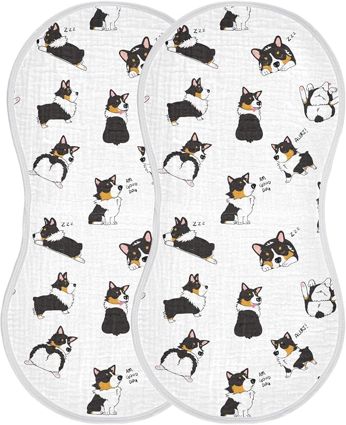 vvfelixl Baby Burp Cloths Pembroke Welsh Corgi Tricolor Dog Seamless Pattern Baby Newborn Cotton Burping Cloths Set Baby Washcloths 4 Pack