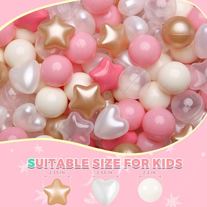 TRENDPLAY Ball Pit Balls Star and Heart Shapes for Toddlers - 50 100 200 500 Count Plastic Balls for Ball Pit Fun and Play