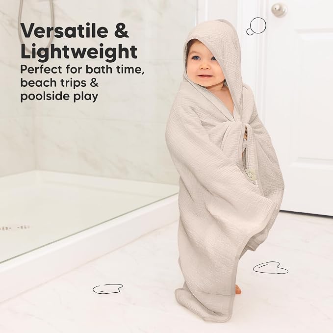 KeaBabies 2-Pack Muslin Baby Bath Towels with Hood for Girls, Boys and Baby Hair Brush - 100% Cotton Hooded Bath Towel, Soft & Absorbent for Toddlers, Baby Brush with Soft Goat Bristles