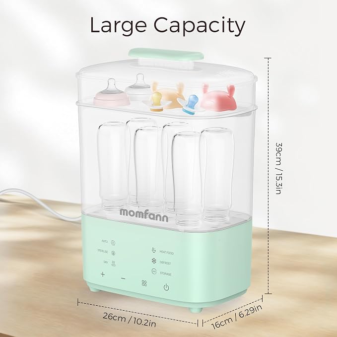 Bottle Sterilizer and Dryer, All-in-One Electric Steam Sterilizer Bottle Sanitizer for Baby Bottles, Pump Parts Accessories Newborn Essential (Green)