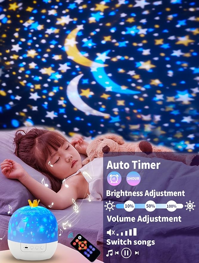 21 Sets of Films, Projector Night Light for Kids Bedroom, Ceiling, Kids Night Light Projector, Remote Control & Bluetooth Speaker, Rechargeable Music Timer Star Lamp for Girls, Birthday, Christmas