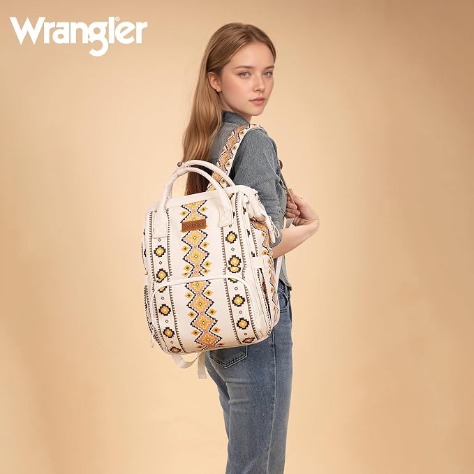 Montana West Wrangler Callie Diaper Bag Backpack with Pacifier Case, Crossbody Bottle Bag and Stroller Straps Western Pattern Multifunction Baby Travel Bag Set WG2215-9110TN