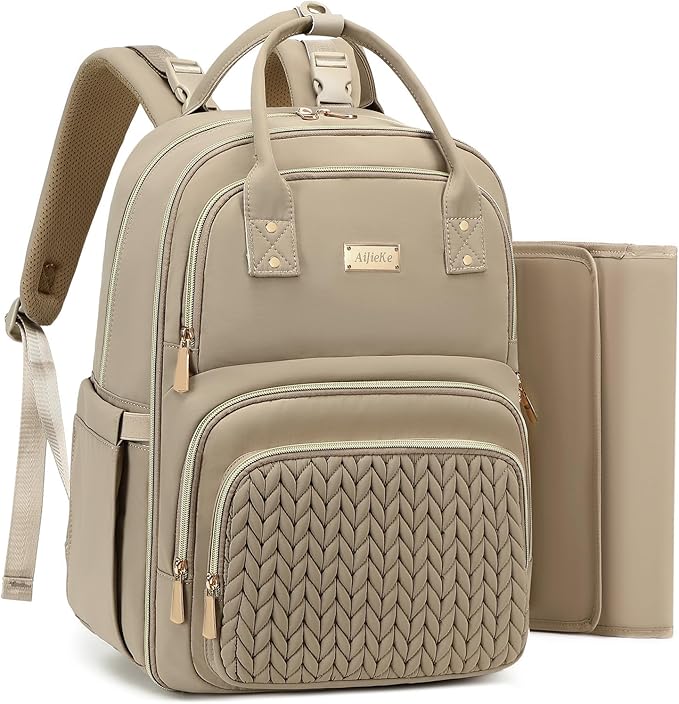 Diaper Bag Backpack - Large Multi functional, Boys, Girls & Baby Travel Essentials Tote with Changing Pad, Insulated Pockets, Stroller Straps, Waterproof - Diaper Bag for Mom & Maternity (Brown Taupe)