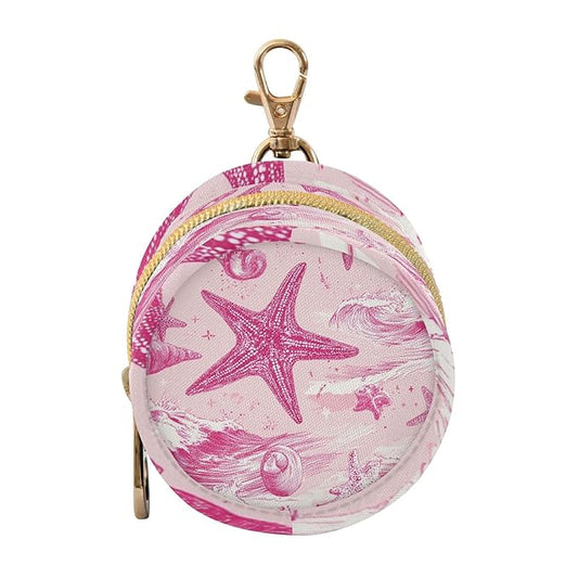 Pacifier Holder with Clip Pacifier Case for Diaper Bag Round Baby Pacifier Pouch Box Bag Portable Bright Pink Starfish Waves Shells