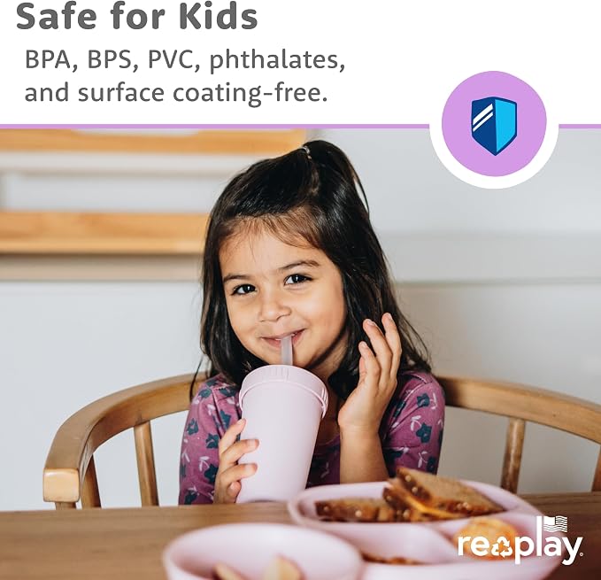 Re-Play 10 oz. Straw Cups for Kids with Silicone Locking Straws - Dishwasher & Microwave Safe - Made in USA - Set of 4-7.37" x 7.37" x 1.25" - Desert Roses