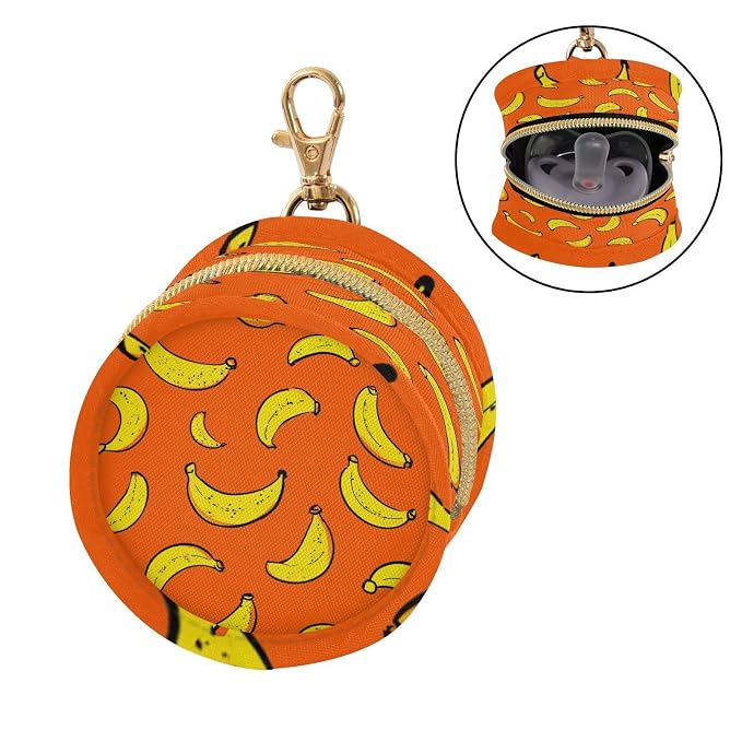 Pacifier Holder with Clip Pacifier Case for Diaper Bag Round Baby Pacifier Pouch Box Bag Portable Orange Banana