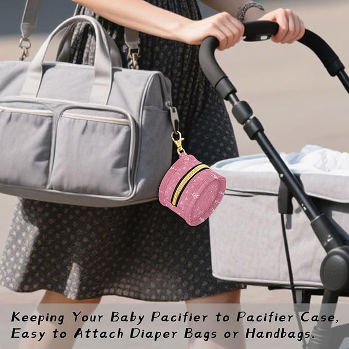 Pacifier Holder with Clip Pacifier Case for Diaper Bag Round Baby Pacifier Pouch Box Bag Portable Pink Arrows