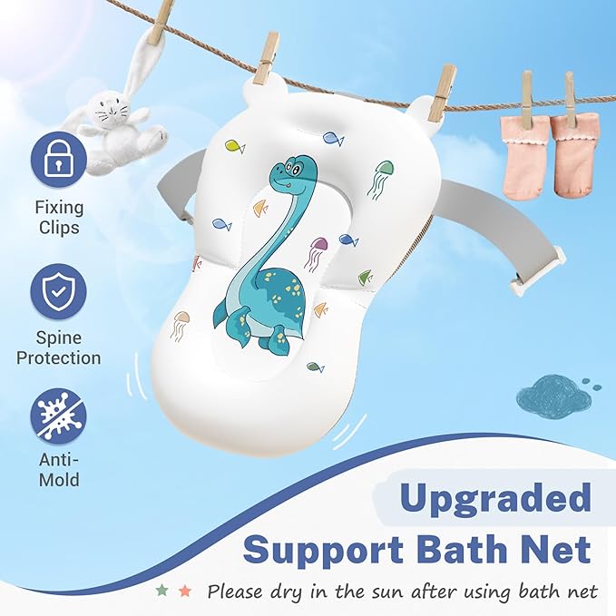 AVIDOR Baby Bathtub,Collapsible Bathtub for Newborn to Toddler,Durable Essential Infant Bath Tub,Portable Travel Baby Tub with Soft Bath Net,No-Slip Feet and Dinosaur Shaped (Navy Blue)