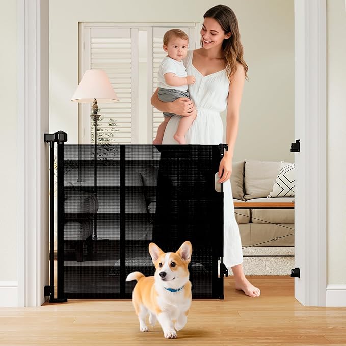 Miumoon One-Hand Operation Retractable Baby Gates, 200 inch Retractable Gate with Reinforced Strip Design to Prevent Crawling Through, 16 FT Outdoor Retractable Gates Extra Wide for Garage