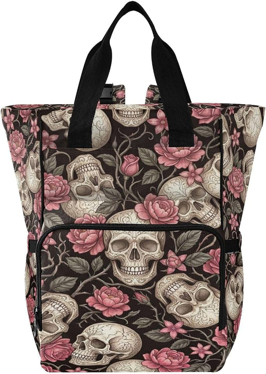 Engraved Sugar Skull Diaper Bag – Insulated Pockets for Mom Dad