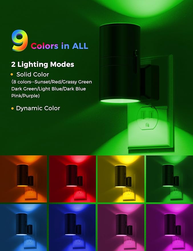 L LOHAS LED Night Light, Night Lights Plug into Wall, Color Changing Nightlight RGB with Light Sensor, Home Decor for Kids Gifts, Halloween, Christmas, Holiday, Hallway Bedroom Kids Room, 2 Pack