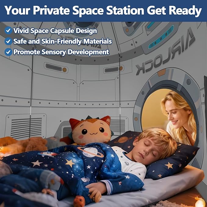 3Pcs Kids Rocket Play Tent for Boys: Pop Up Toddlers Spaceship Playhouse with Baby Crawl Tunnel, Ball Pit and Castle Tent - Children Game Tent Toys Indoor and Outdoor for Birthday