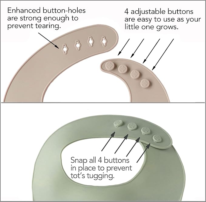 2-Pack Waterproof Silicone Baby Bib Lightweight Comfortable Easy-Wipe Clean (Sea Shell/Seafoam Green, Large)