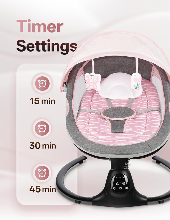 Baby Swing for Infants, 0-9 Months Baby Swing Support Music Playback, 5 Sway Speed, Electric Swing for Baby with Remote Control, Indoor & Outdoor Use (Pink)