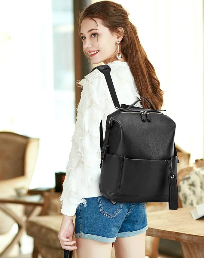 Diaper Bag Backpack Leather Backpack for Women Travel Baby Bag Mother Outdoor Backpack with Changing Pad Stroller Straps(2 pieces) Black