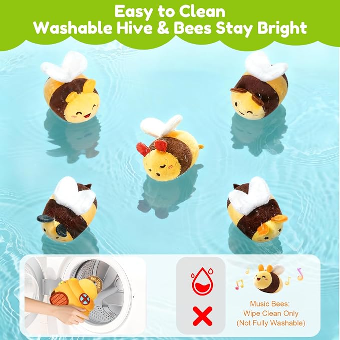 Baby Sensory Toys 0-6 6-12 Months, Soft Beehive Toy with 5 Plush Bees, Rattle Crinkle Squeaker Mirror, Music, Montessori Toys for Toddlers 1-3 Year Old Boys Girls Birthday Gifts