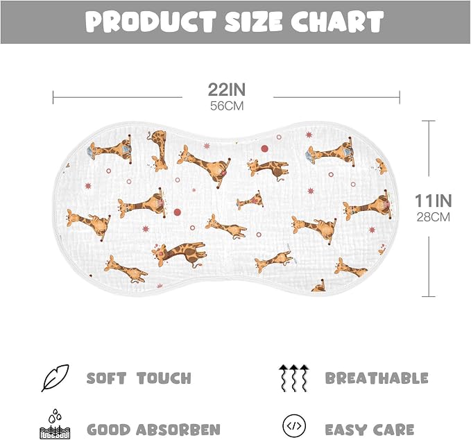 vvfelixl Burp Cloths Funny Giraffe Emotions for Baby Boy Girls Baby Washcloths Burp Rags 1 Pack White