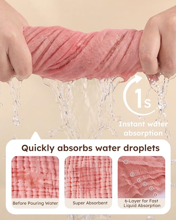 Unnivoll Muslin Burp Cloths for Baby 100% Cotton Burping Cloths for Boys Girls Large 20''X10'' Extra Soft and Absorbent 12 Pack - Gradient Pink