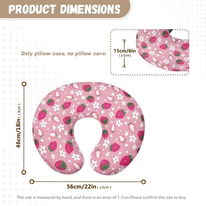 Strawberry Breastfeeding Pillow Cover with Hidden Zipper for Newborn Skin-Friendly Comfortable Baby Nursing Replacement Pillowcase for Home Sofa Car Decor