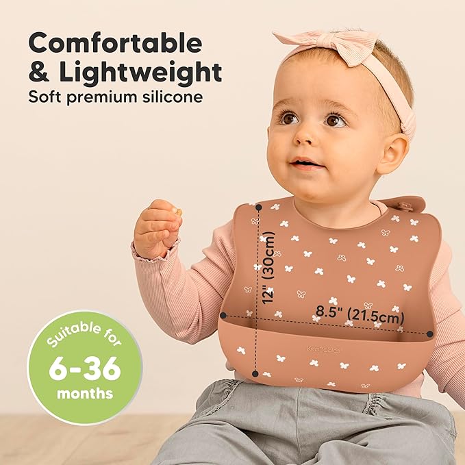 KeaBabies 2-Pack Silicone Bibs for Babies, Toddlers Girl, Boy ??Sturdy Food-Grade Baby Bibs for Eating, Large Food Catcher, Clean & Put On Easily, Waterproof Toddler Feeding Essentials (Butterflies)